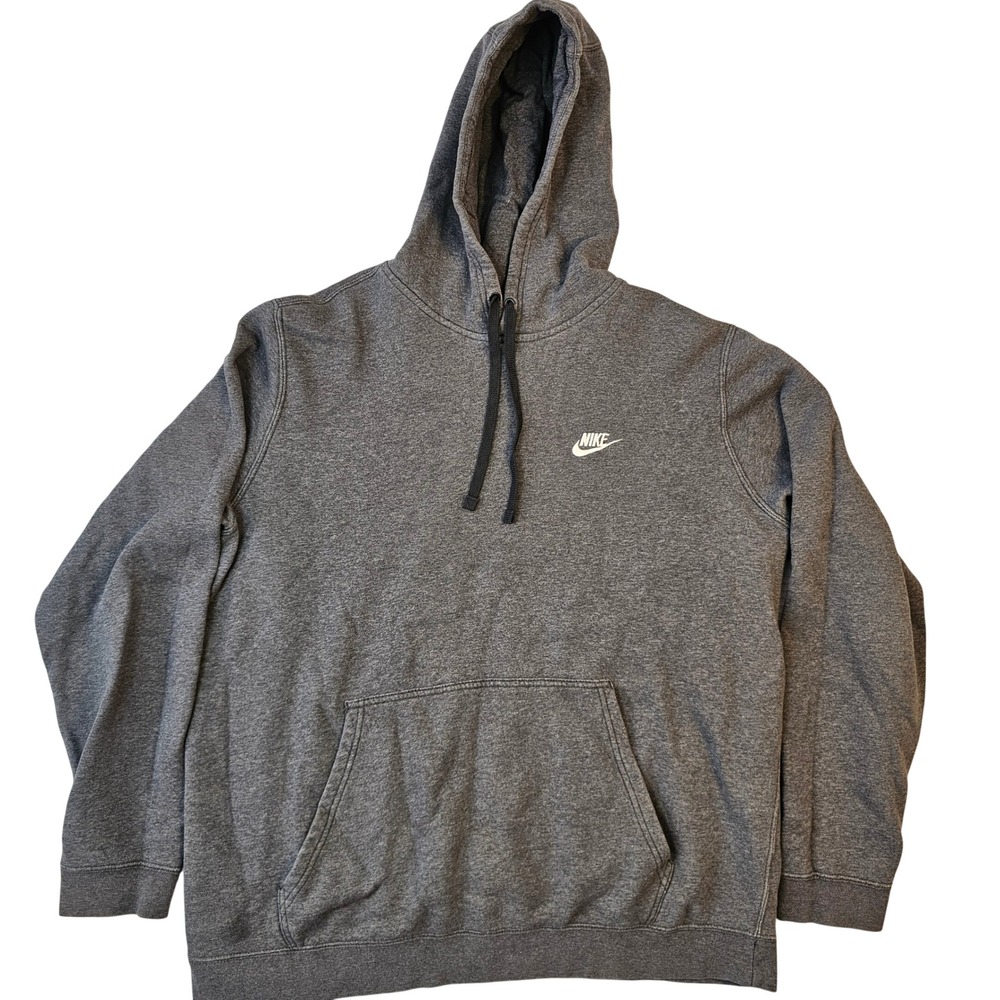 Nike Mens XL Charcoal Grey Heather Fleece Pullover Hoodie White Swoosh Logo